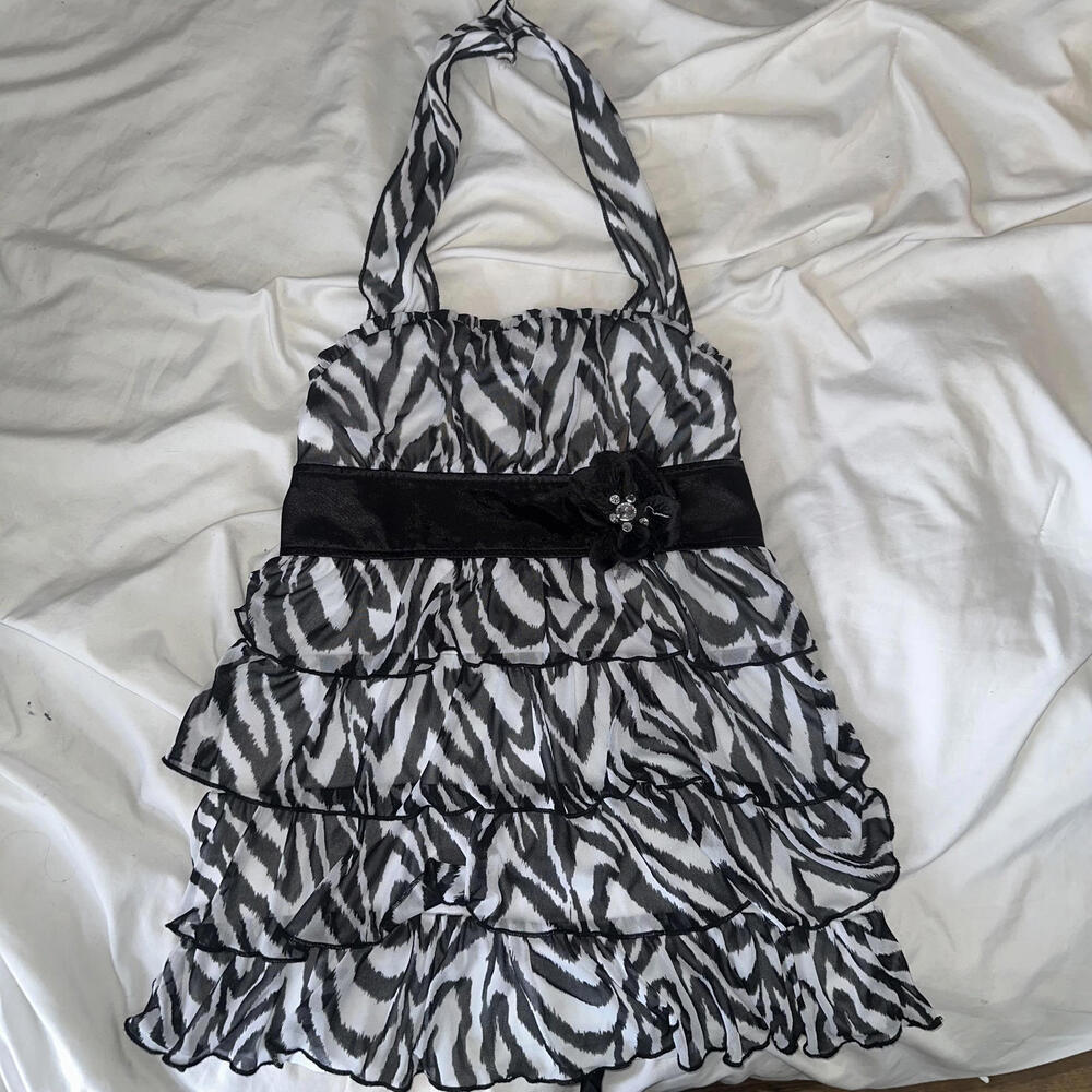 Y2K Zebra Ruffle Halter Top Rework